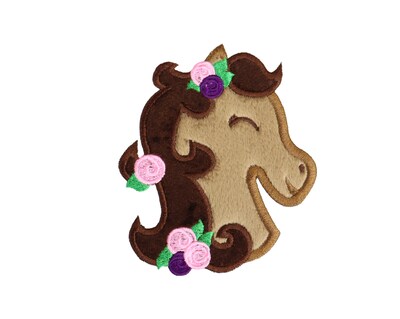 Horse Head with Flowers Girls Sew or Iron on Patch - image1